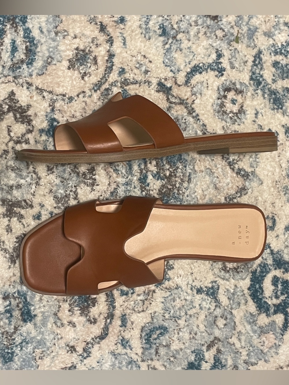 Cognac Brown Slide Sandals - 8